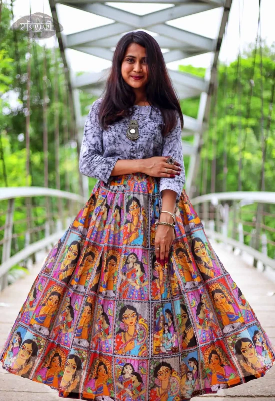 Multicolor Madhubani Painting Skirt